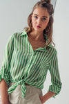 COLLAR HEM TIE STRIPE SHIRT GREEN APPLE