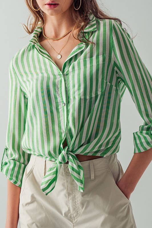 COLLAR HEM TIE STRIPE SHIRT GREEN APPLE