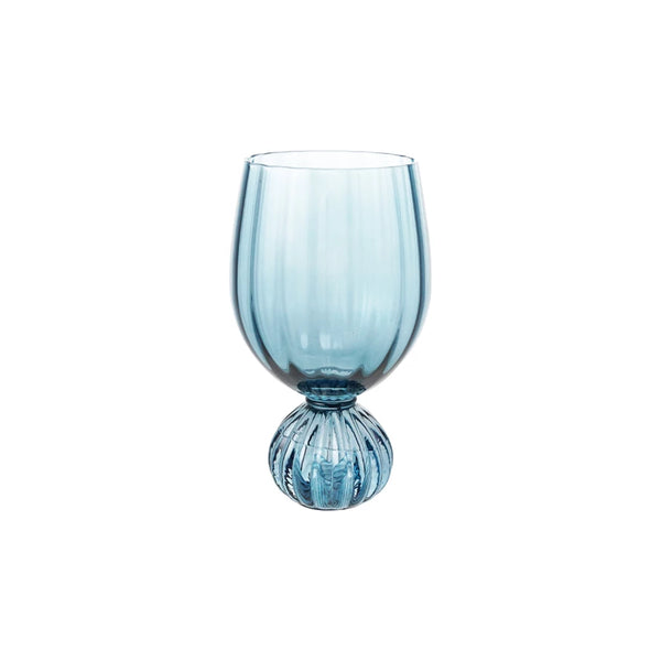 PLEATED FOOTED WINE GLASS, BLUE 14OZ