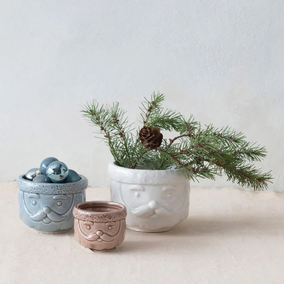 DECORATIVE STONEWARE SANTA CONTAINERS