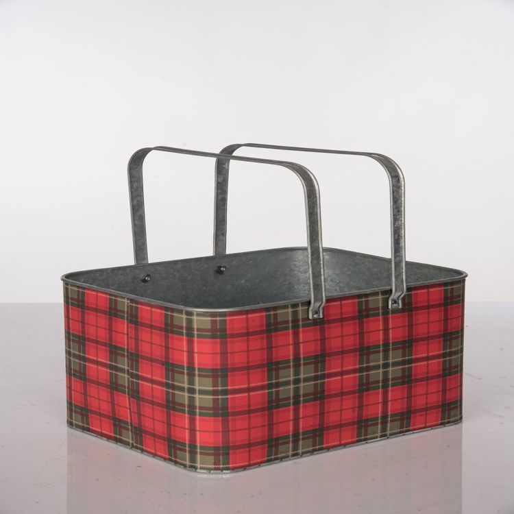 Metal Plaid Christmas Basket
