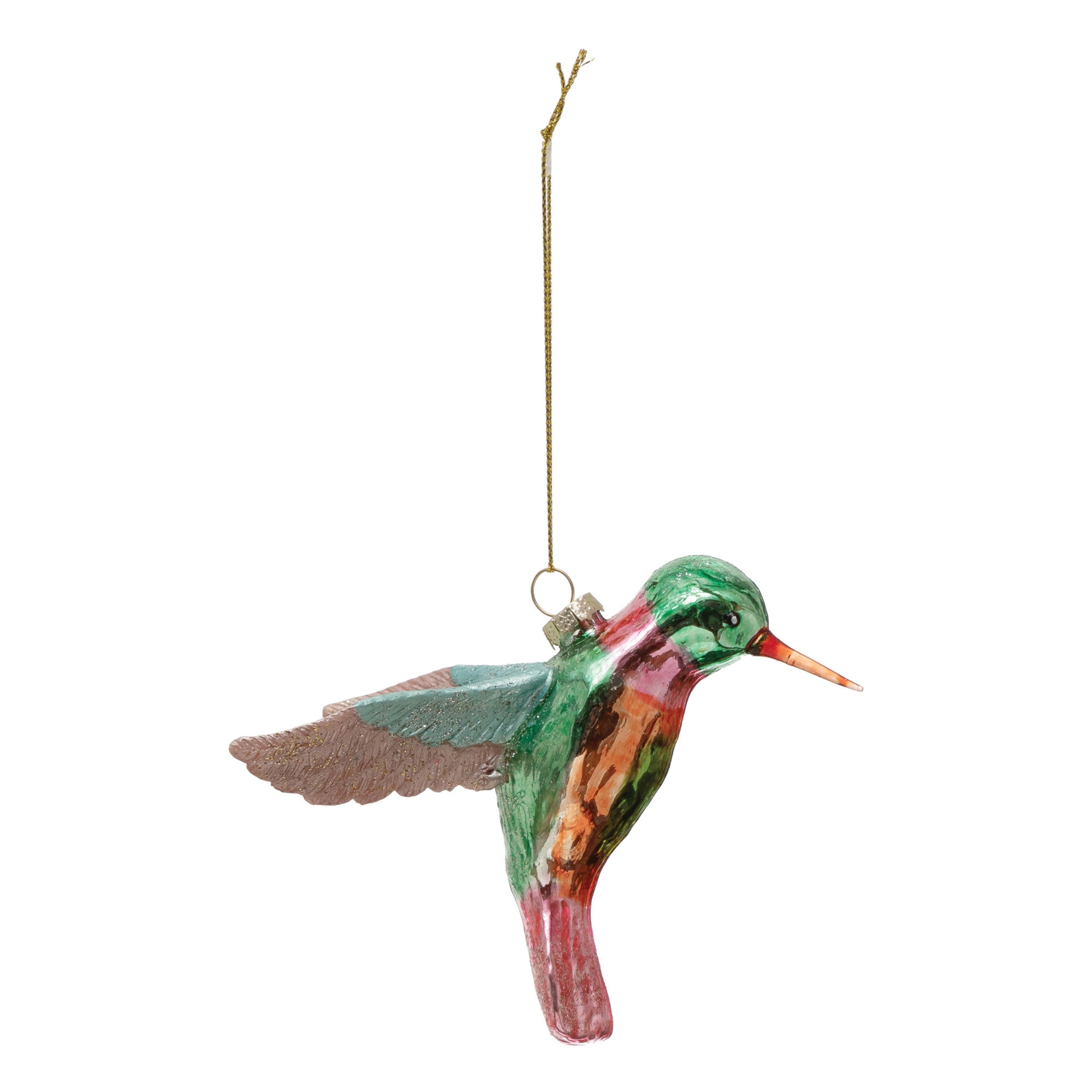 HAND-PAINTED GLASS HUMMINGBIRD ORNAMENT