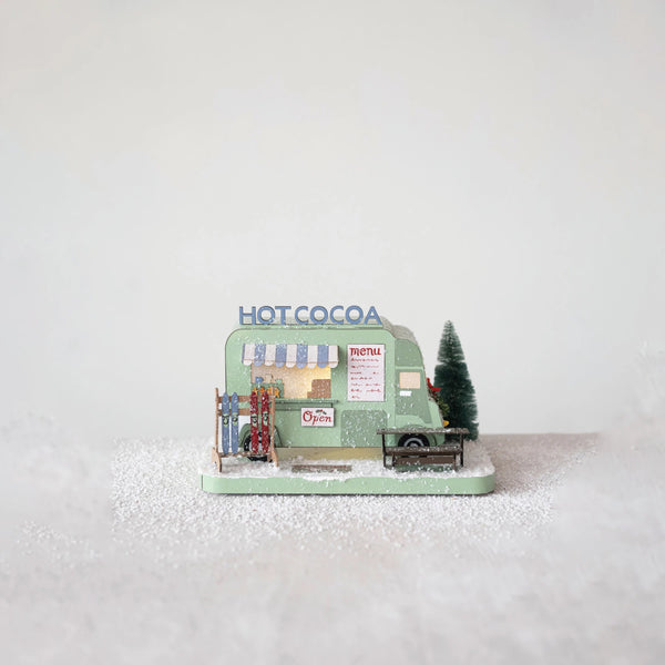 PAPER HOT COCOA TRUCK IN WINTER SCENE W/ GLITTER & LED LIGHT (BATTERIES INCLUDED)