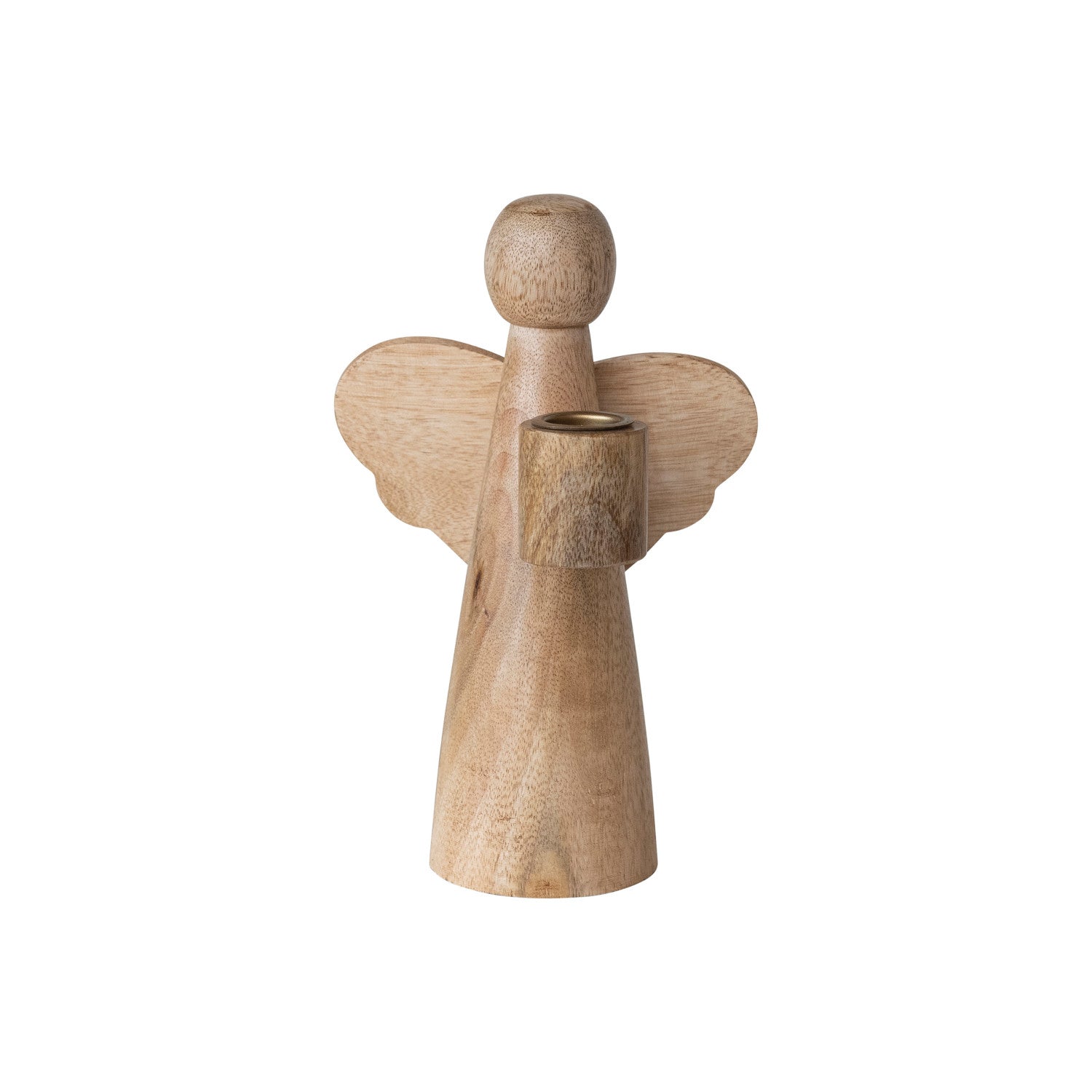 MANGO WOOD ANGEL TAPER HOLDER, NATURAL