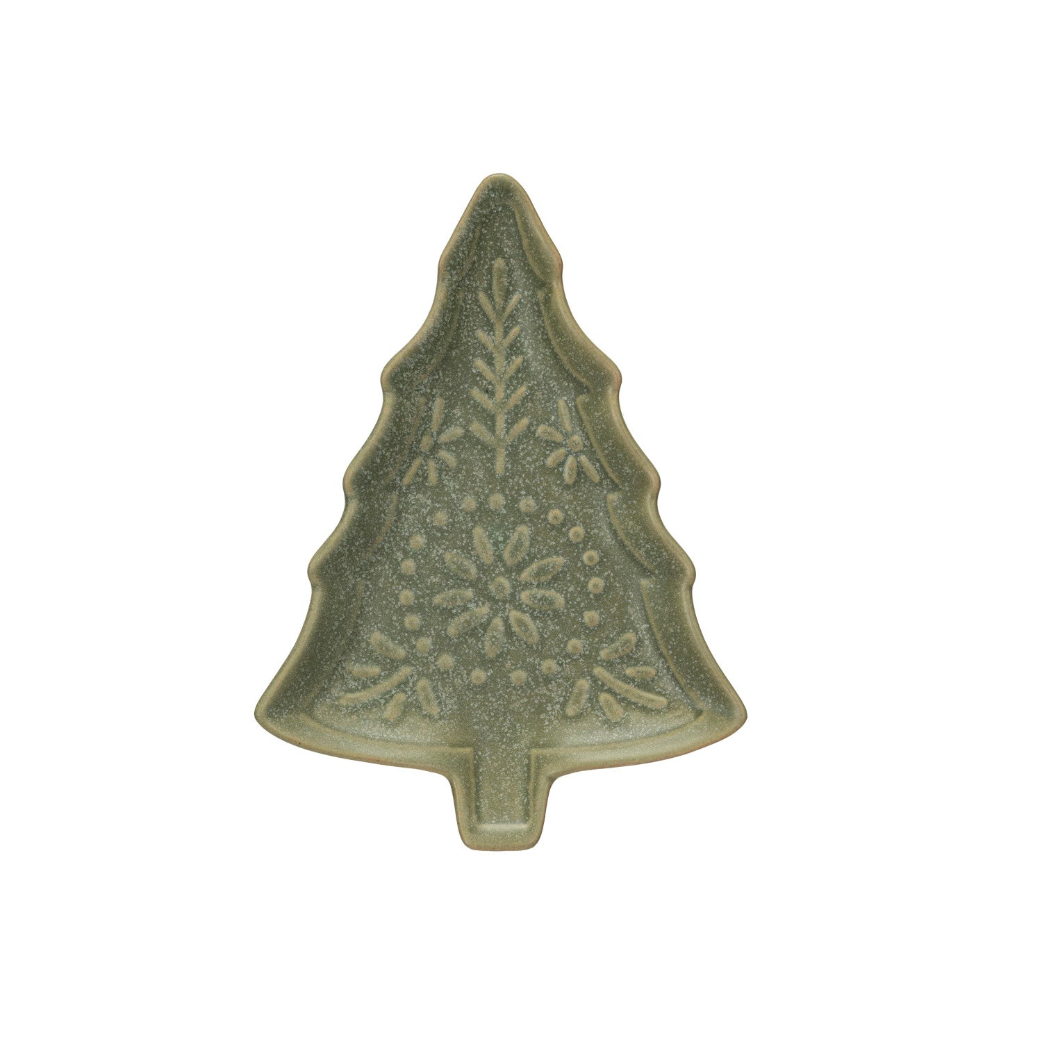 STONEWARE TREE SHAPED PLATE, MATTE REACTIVE GLAZE, GREEN