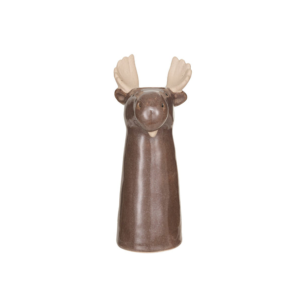 STONEWARE MOOSE VASE, REACTIVE GLAZE, BROWN & NATURAL