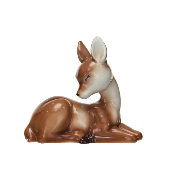 CERAMIC LYING FAWN/DEER BROWN & WHITE