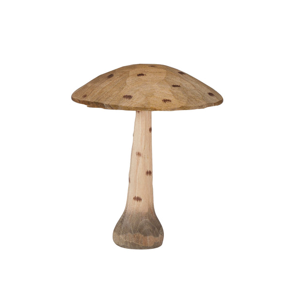 CARVED WOOD MUSHROOM W/ DOTS, NATURAL