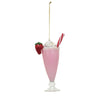 GLASS MILKSHAKE W/ STRAW ORNAMENT, PINK & WHITE