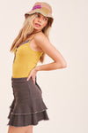 SALE-MUSTARD LAYERED RIB V-NECK BUTTON DOWN TANK TOP-SALE