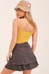 SALE-MUSTARD LAYERED RIB V-NECK BUTTON DOWN TANK TOP-SALE