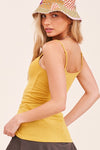 SALE-MUSTARD LAYERED RIB V-NECK BUTTON DOWN TANK TOP-SALE