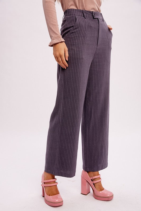 SALE-STRIPE DOWN LINEN TROUSERS-SALE