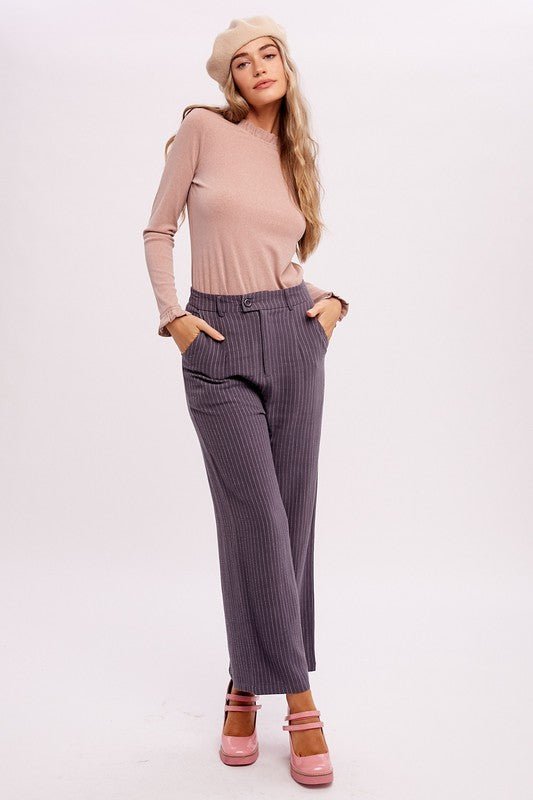 SALE-STRIPE DOWN LINEN TROUSERS-SALE