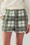 Green plaid sherpa pajama lounge shorts