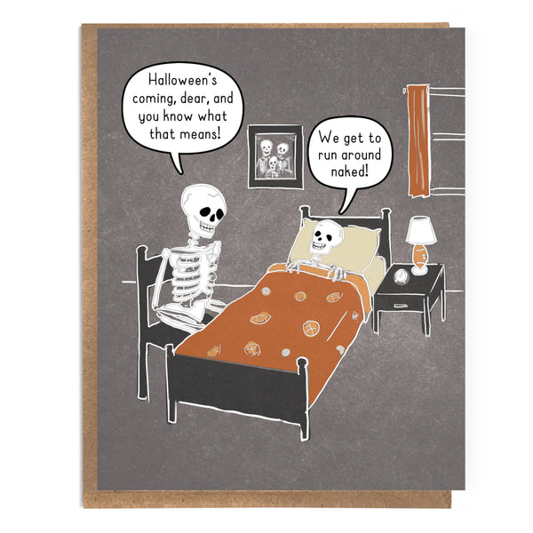 FUNNY AND CUTE HALLOWEEN CARD; NAKED SKELETON