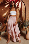 SOFT BLUSH WOVEN SMOCKED WAISTBAND WIDE LEG PANTS