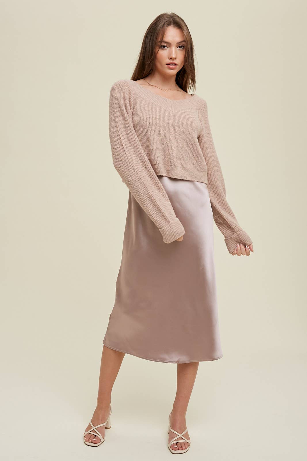 TWO PIECE SWEATER DRESS SET MAUVE