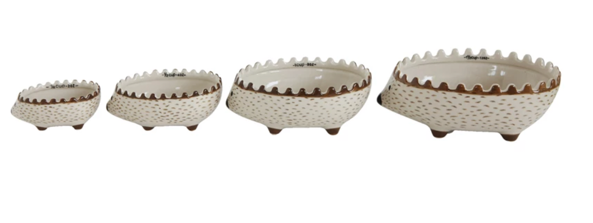 HAND-PAINTED HEDGEHOG MEASURING CUPS, SET OF 4