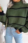 GREEN STRIPED TURTLE NECK SWEATER