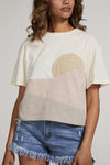 SALE-COLOR BLOCK SUNSET MOTIF BOXY CROP-SALE