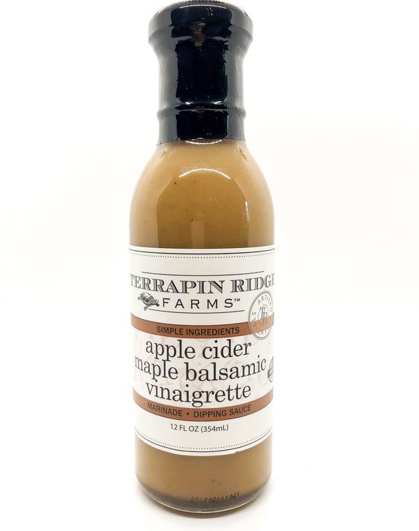 A bottle of Terrapin Ridge Farms Apple Cider Maple Balsamic Vinaigrette against a white background.