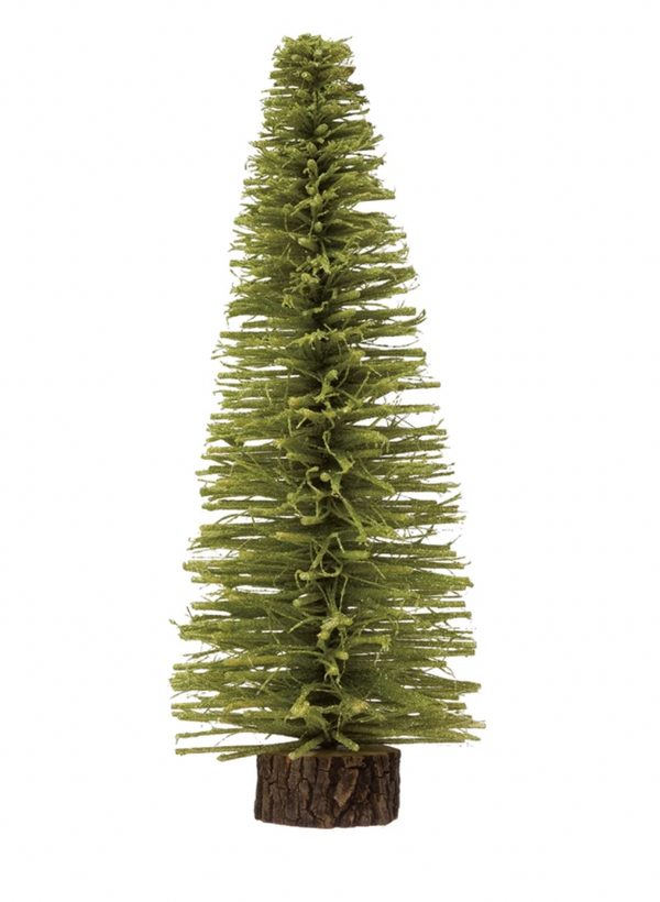 SPIKE SISAL BOTTLE BRUSH TREE WITH WOOD SLICE BASE, CHARTREUSE