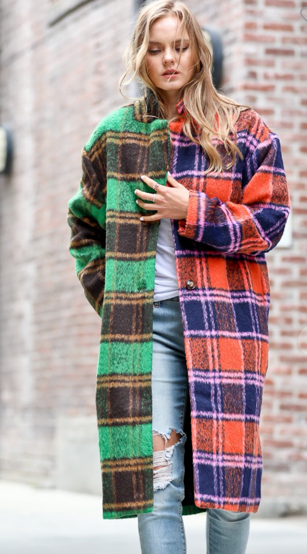 SALE-TWO TONE PLAID CONTRAST COAT-SALE