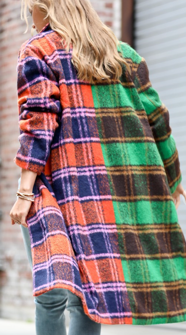 SALE-TWO TONE PLAID CONTRAST COAT-SALE